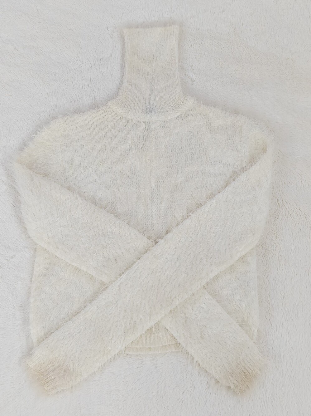 Soft Ivory Turtleneck Fuzzy Sweater for Women